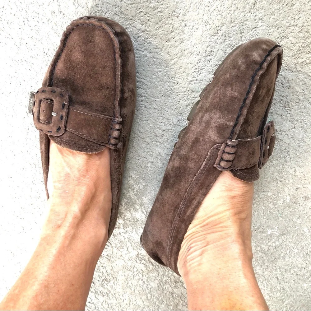 UGG Thelma Brown Suede Shearling Lined Driving Loafers Size 6 EU 37